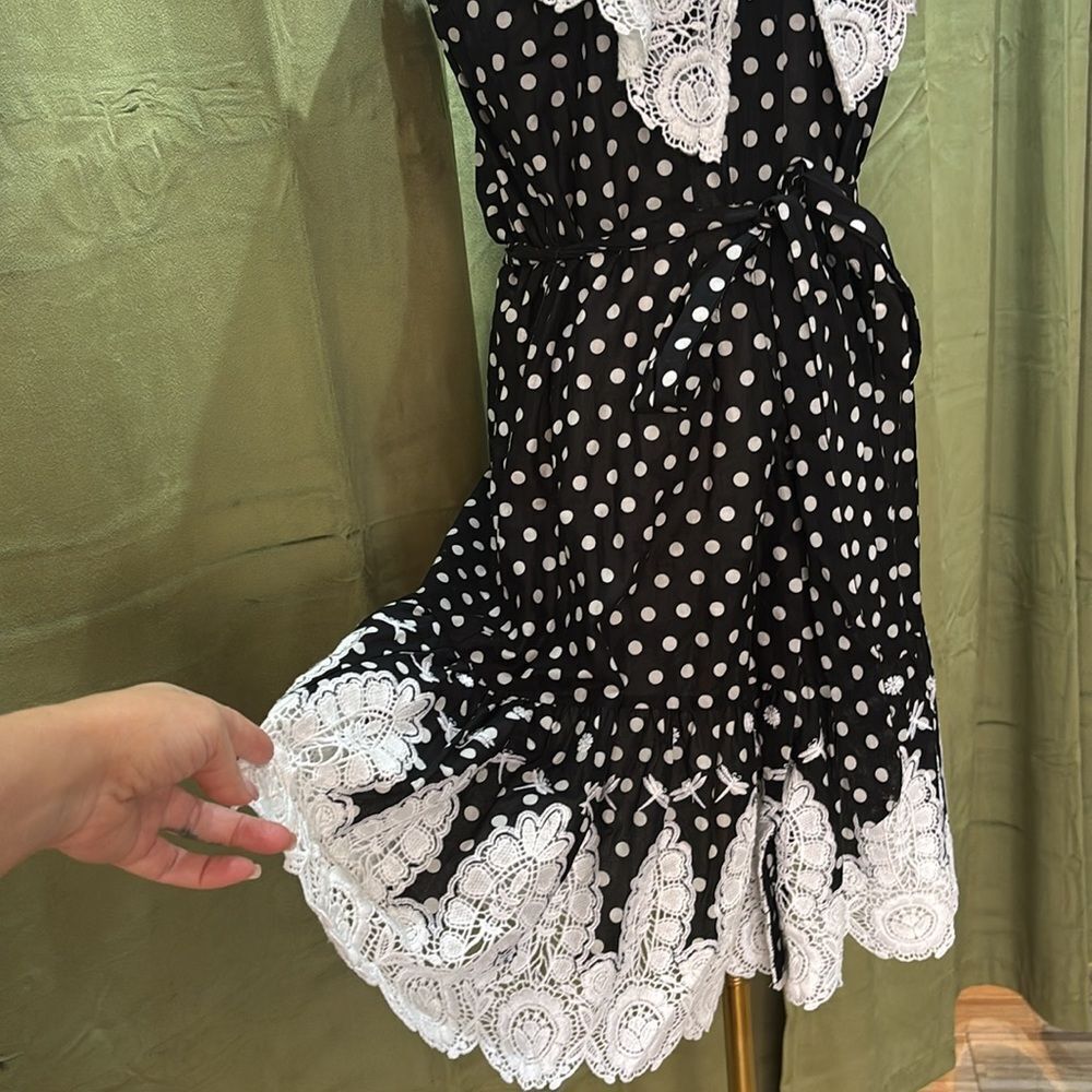 Miguelina Black polka dot crochet lace detailed Mini Dress, M - Picture 9 of 12
